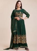 Faux Georgette Green Wedding Wear Sequins Work Readymade Kurti With Plazzo